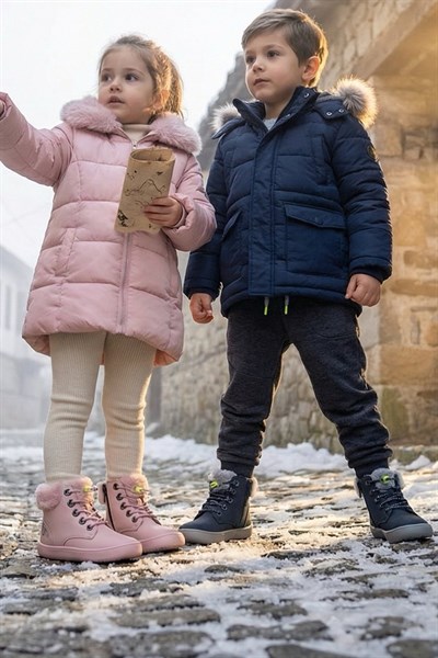 HOPFRÖG Furry Boots Lacivert  Nubuk Barefoot Çocuk Botu