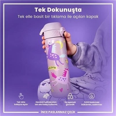 ION8 Paslanmaz Çelik İnce  Suluk - Unicorn - 600 Ml Sızdırmaz