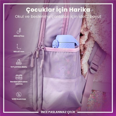 ION8 Paslanmaz Çelik Çocuk  Suluk - Mor Unicorn -  400 Ml Sızdırmaz