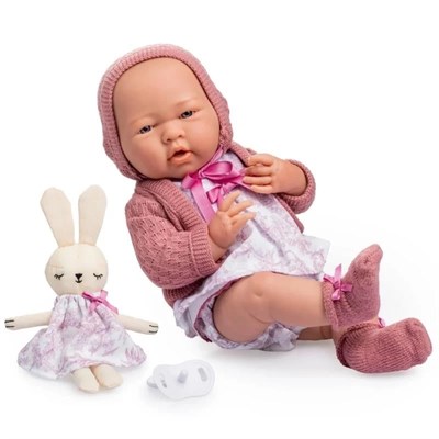 Berenguer Gerçekçi Oyuncak Kız  Bebek 38 cm – Pembe Hırka ve Tavşanlı 18067
