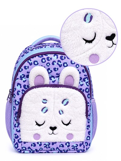 Denokids Peluş Leopar Cepli 3 Bölmeli Su İtici Kumaşlı Kız Çocuk Okul Çantası