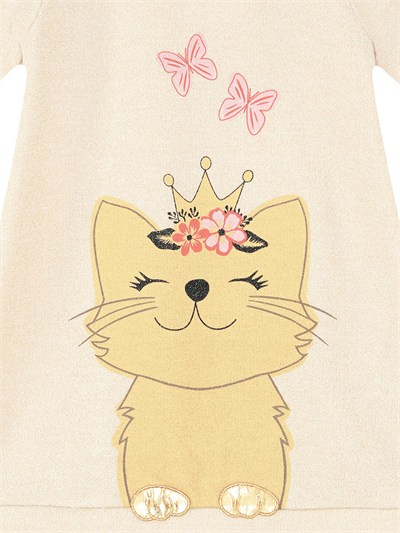 Denokids Cat Dream Kedi Desenli  Uzun Kollu Kışlık Kız Çocuk Elbise