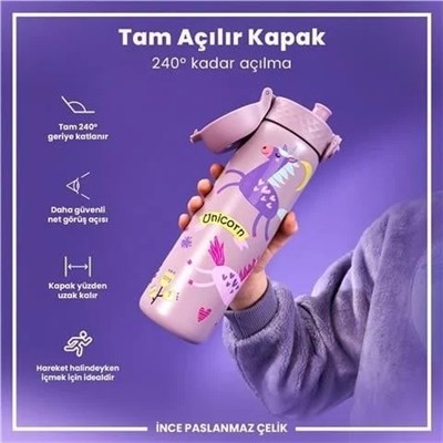 ION8 Paslanmaz Çelik İnce  Suluk - Unicorn - 600 Ml Sızdırmaz
