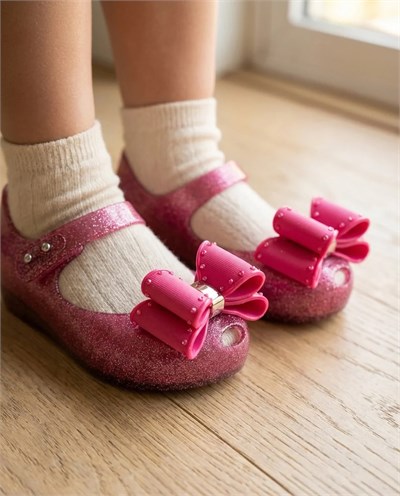 Mini Melissa Ultragirl Classic Simli Metalik Pembe  Kız Çocuk Babet