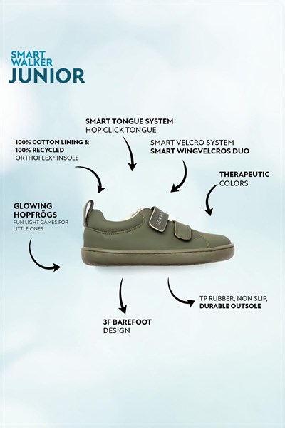 HOPFRÖG Smart Walker Junior Süper Mat Haki Barefoot Çocuk Ayakkabısı