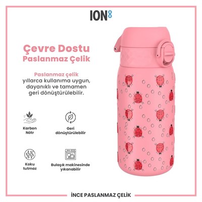 ION8 Paslanmaz Çelik Çocuk Suluk - Uğur Böceği- 400 ml - Sızdırmaz