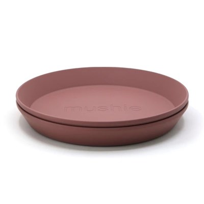 Mushie Round Plate Dinnerware 2li Set Woodchuck