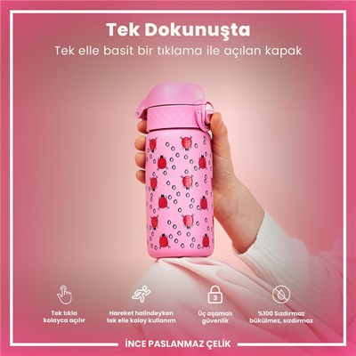 ION8 Paslanmaz Çelik Çocuk Suluk - Uğur Böceği- 400 ml - Sızdırmaz