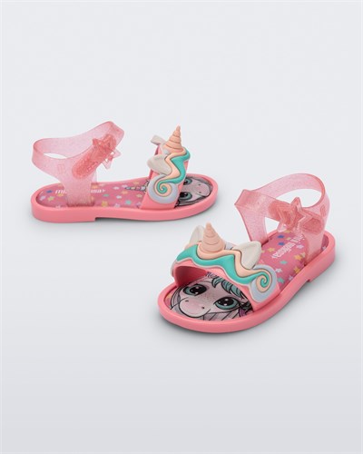 Mini Melissa Mar Sandal Uni BB Simli  Pembe Kız Çocuk Sandalet
