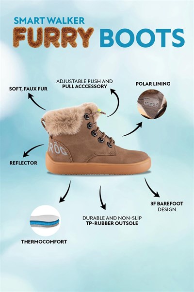 HOPFRÖG Furry Boots Kahverengi Meşe Barefoot Çocuk Botu