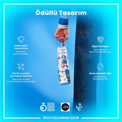 ION8 Paslanmaz Çelik İnce Suluk - Robotlar - 600  Ml Sızdırmaz