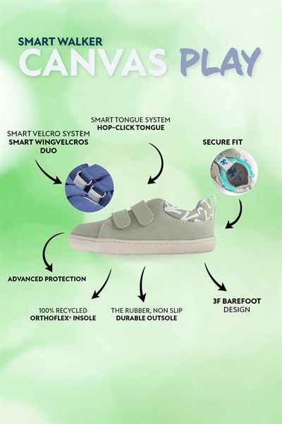 HOPFRÖGSmart Walker Canvas Play Eco Su Yeşili Barefoot Çocuk Ayakkabısı