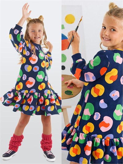 Denokids Çok Renkli Çiçekli Kız Çocuk Elbise
