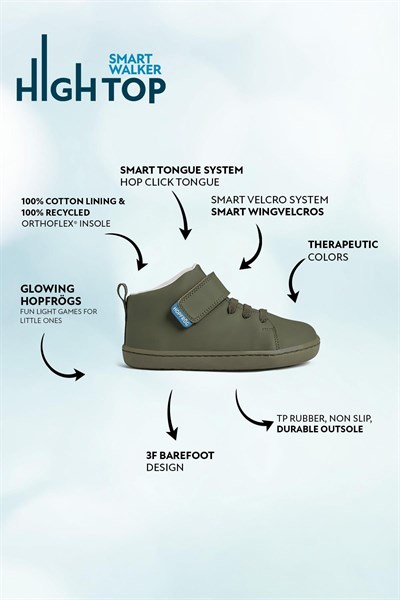 HOPFRÖG Smart Walker High Top Süper Mat Haki Barefoot Çocuk Bot