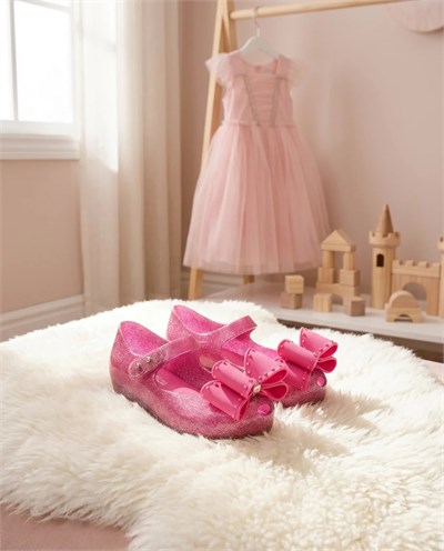 Mini Melissa Ultragirl Classic Simli Metalik Pembe  Kız Çocuk Babet