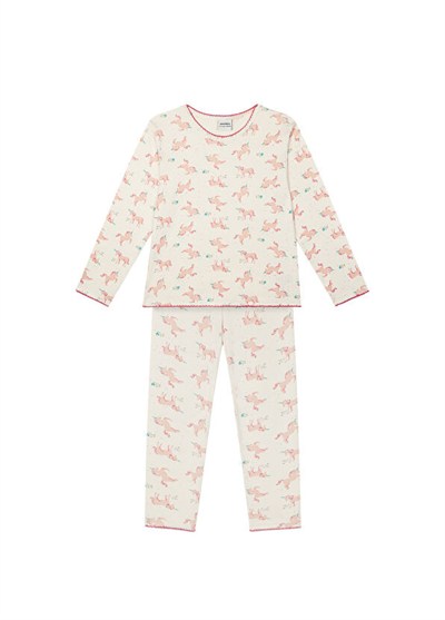 Antebies Unicorn Masalı Pembe Desenli Uzun Kollu Taytlı Kız Çocuk Pijama Takımı