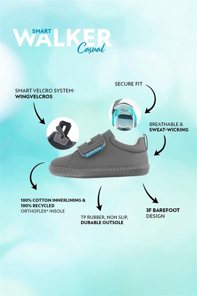 HOPFRÖG Smart Walker Casual Süper Mat Havalı Gri Barefoot Çocuk Ayakkabı