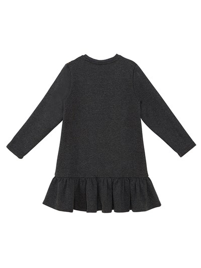 Denokids Tavşan Desenli Simli Uzun Kollu Kışlık Kız Çocuk Fırfırlı Elbise
