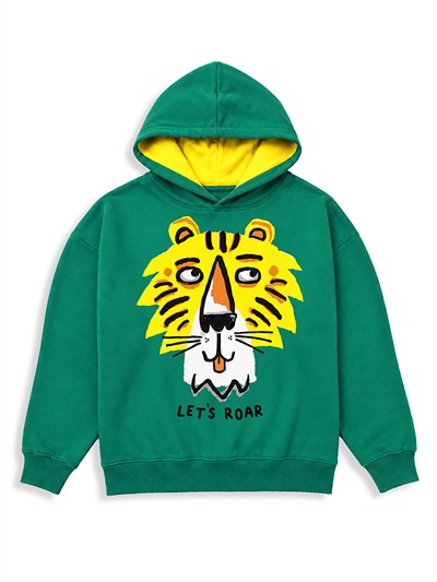Denokids Kaplan Baskılı Oversize Kapüşonlu Erkek Çocuk Sweatshirt
