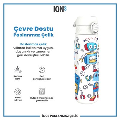 ION8 Paslanmaz Çelik İnce Suluk - Robotlar - 600  Ml Sızdırmaz