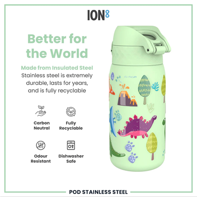 ION8 Paslanmaz Çelik İnce Suluk Dinozor 320 ml Sızdırmaz