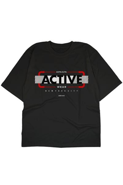Zeebydesignco Activite Wear Yazılı Oversize Unisex Siyah T-Shirt