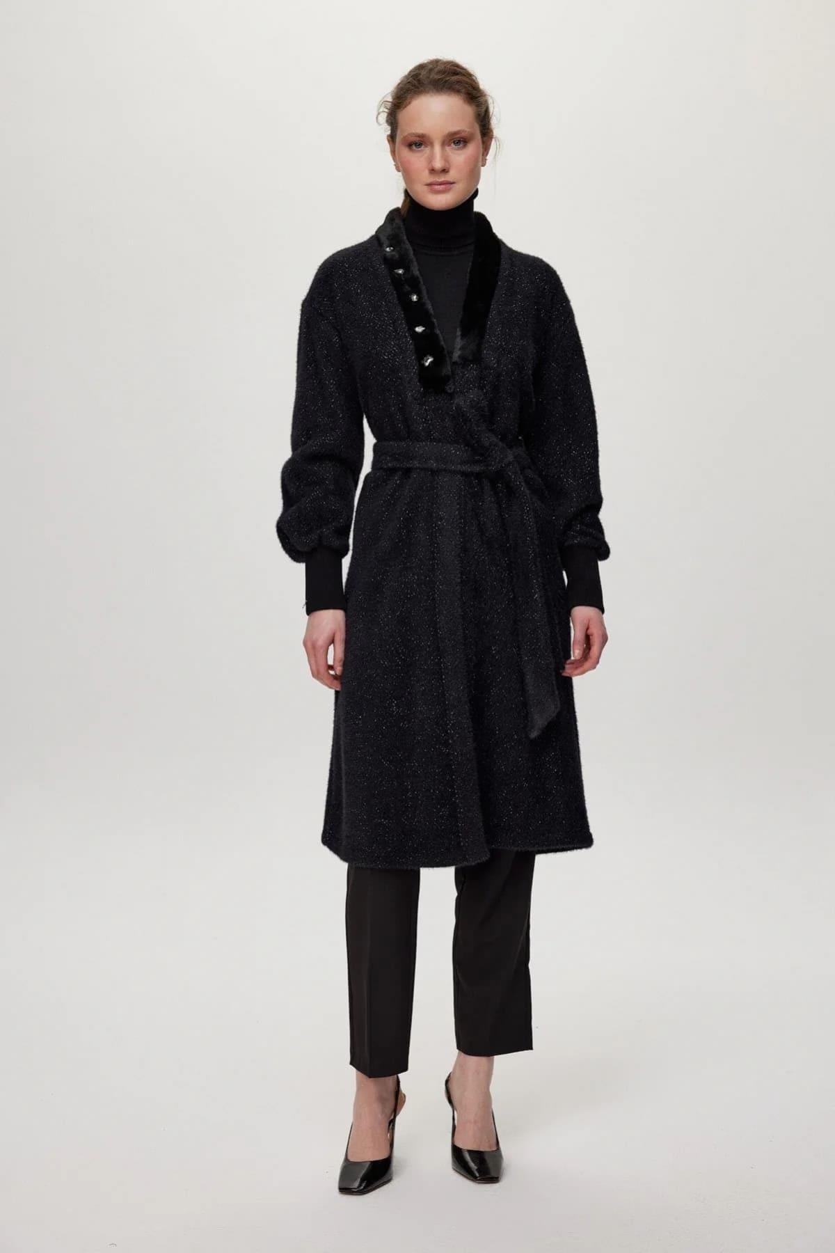 Şal Yaka Detaylı Siyah Hırka HR-0029