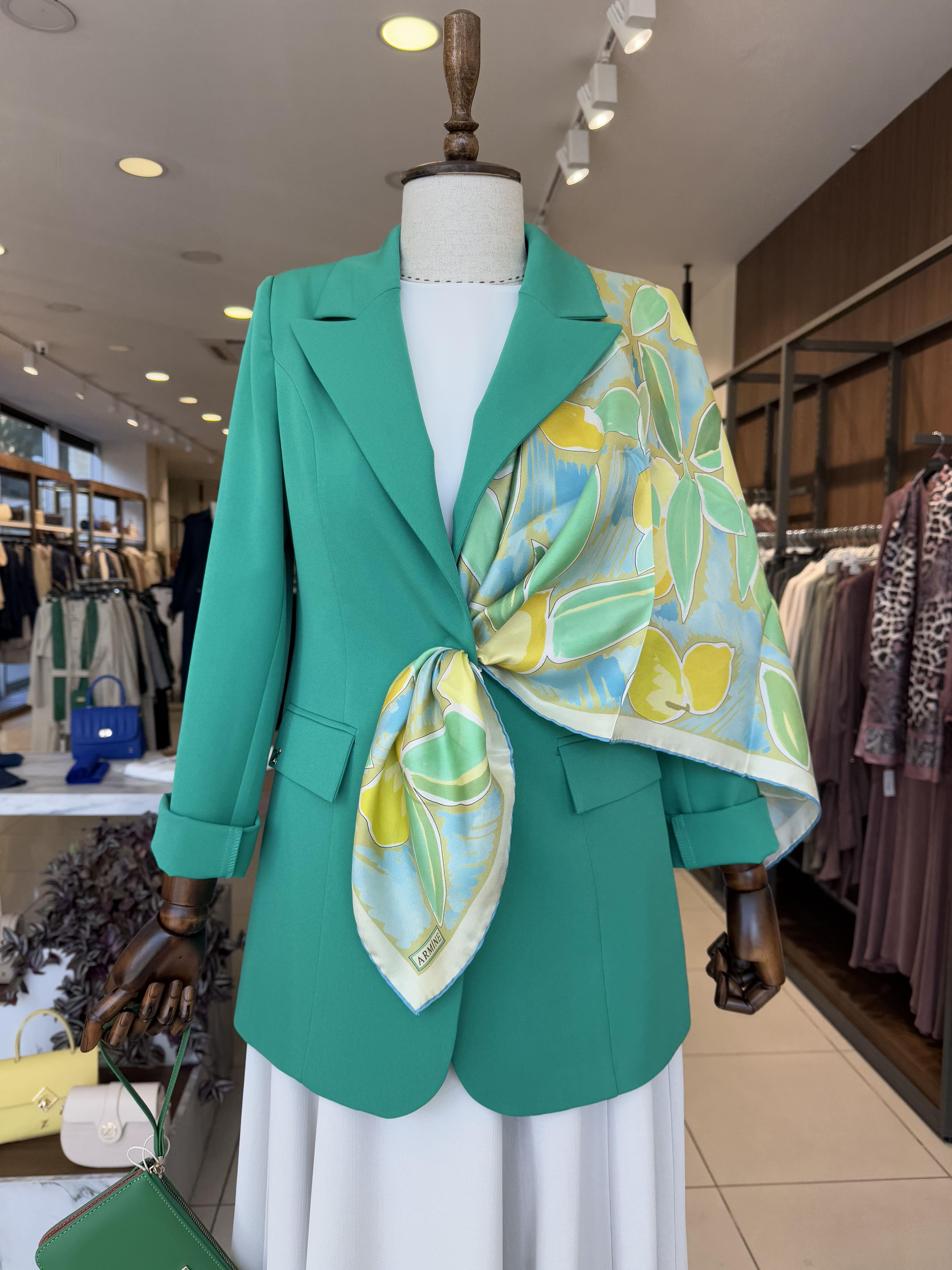 KRUVAZE YAKA TEK DÜĞMELİ YEŞİL BLAZER CEKET 0070