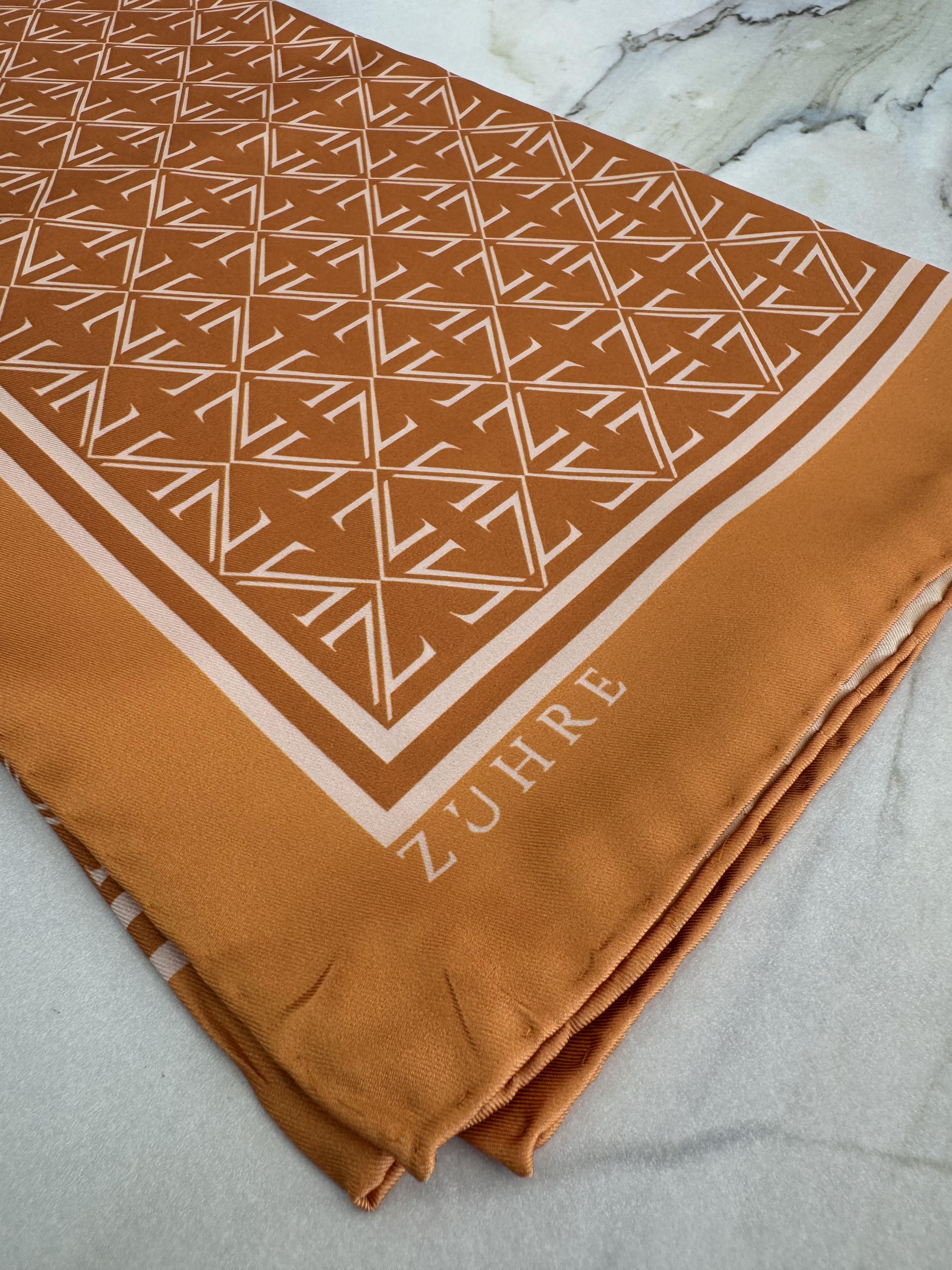 Monogram Desenli Polyester Twill Eşarp 0081