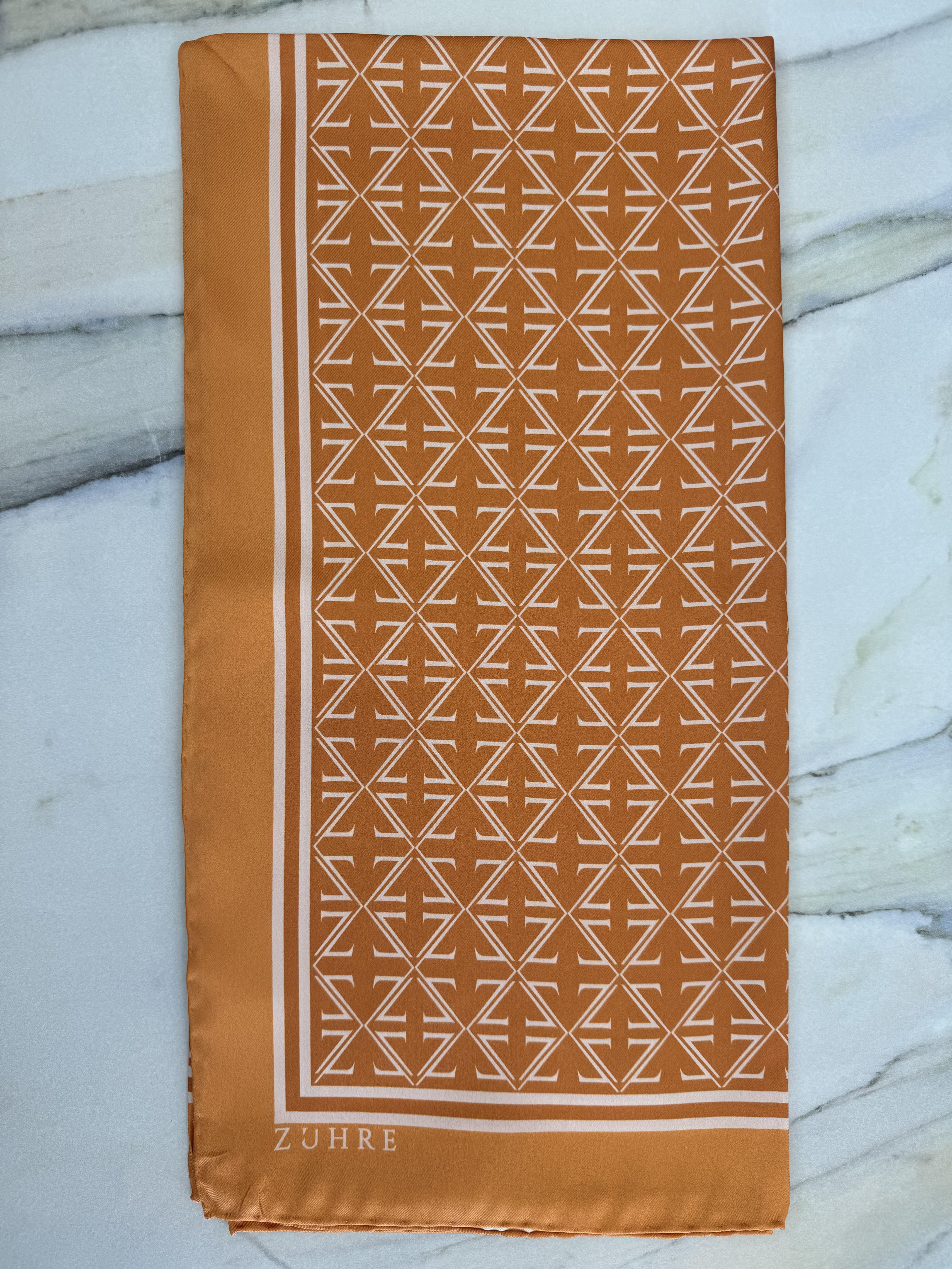 Monogram Desenli Polyester Twill Eşarp 0081