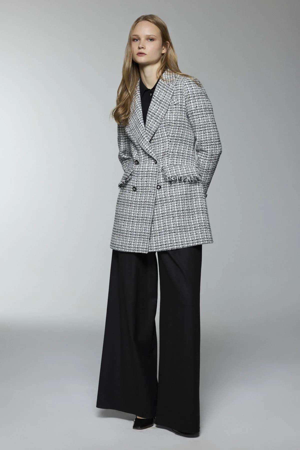 Kruvaze Yaka Düğmeli İnci Ekru Ceket C-0109