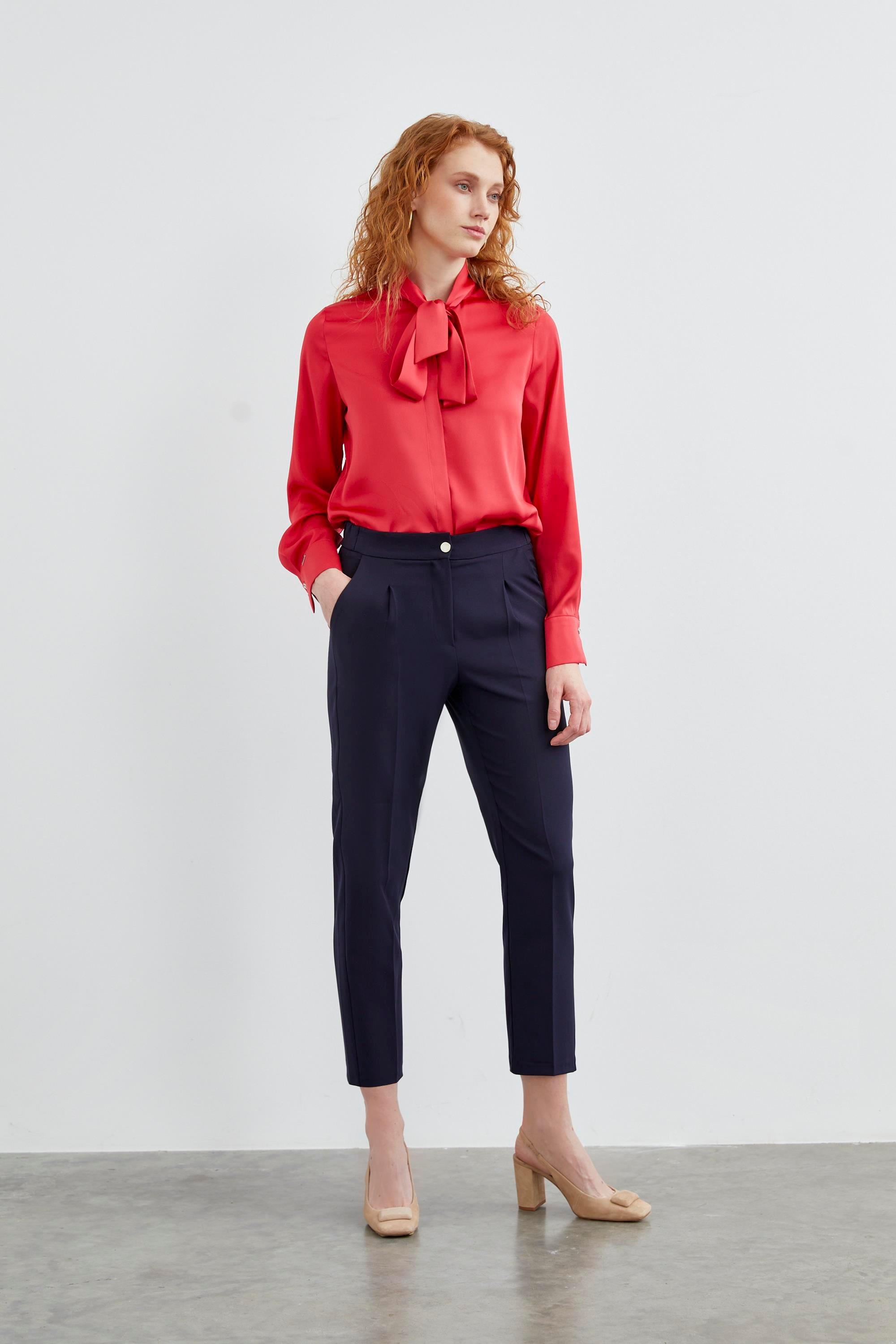 Yüksek Bel Lacivert Kumaş Pantolon P-0200