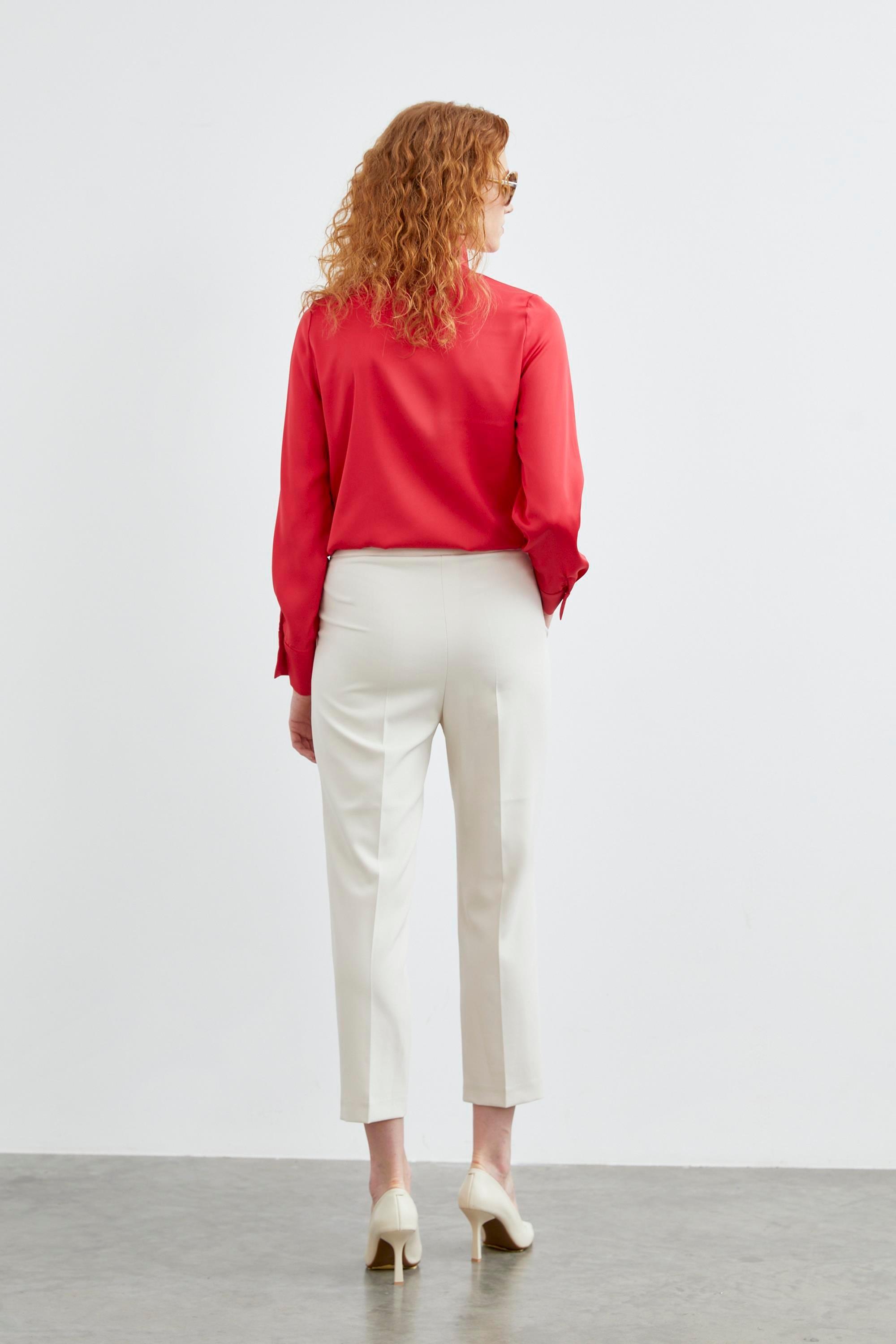 Yüksek Bel Bej Kumaş Pantolon 0200