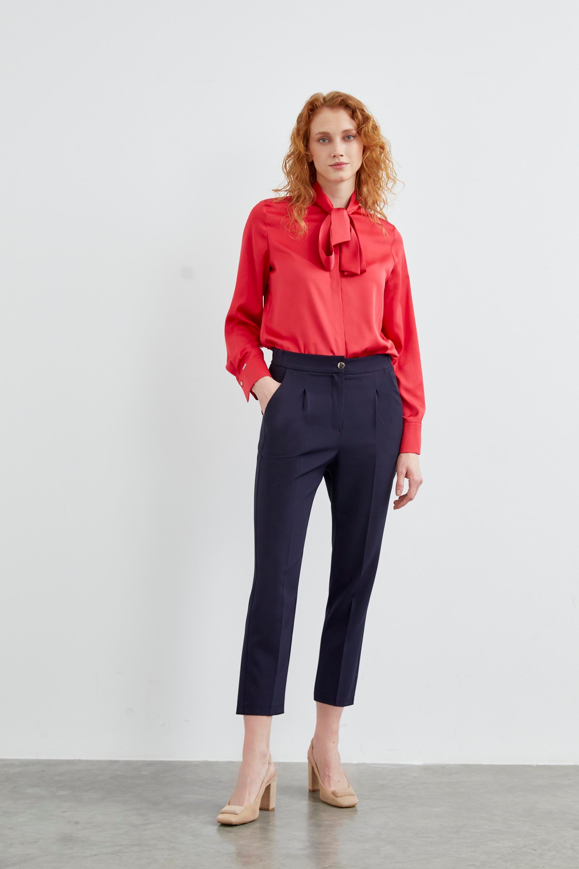 Yüksek Bel Lacivert Kumaş Pantolon P-0200