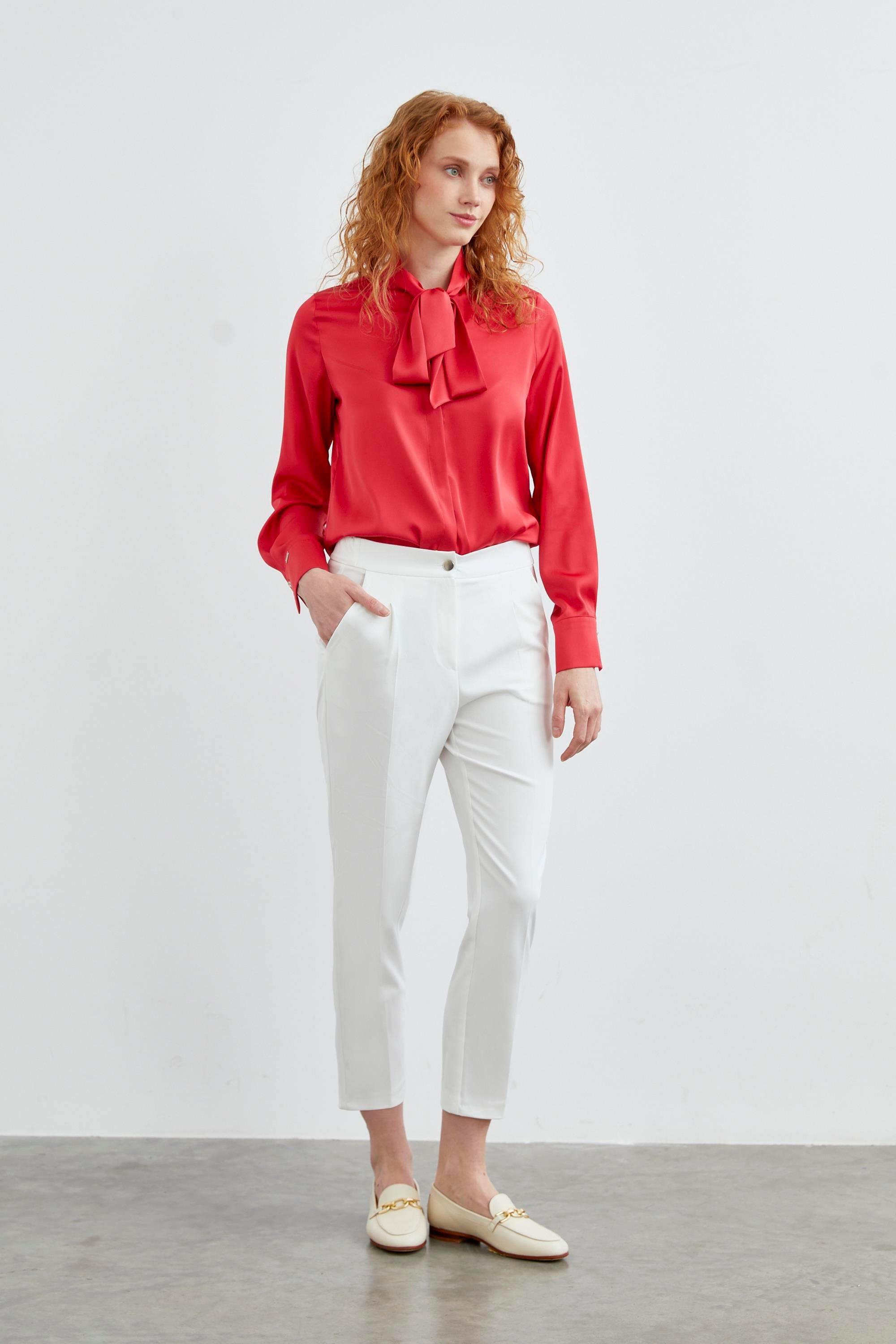 Yüksek Bel Ekru Kumaş Pantolon P-0200