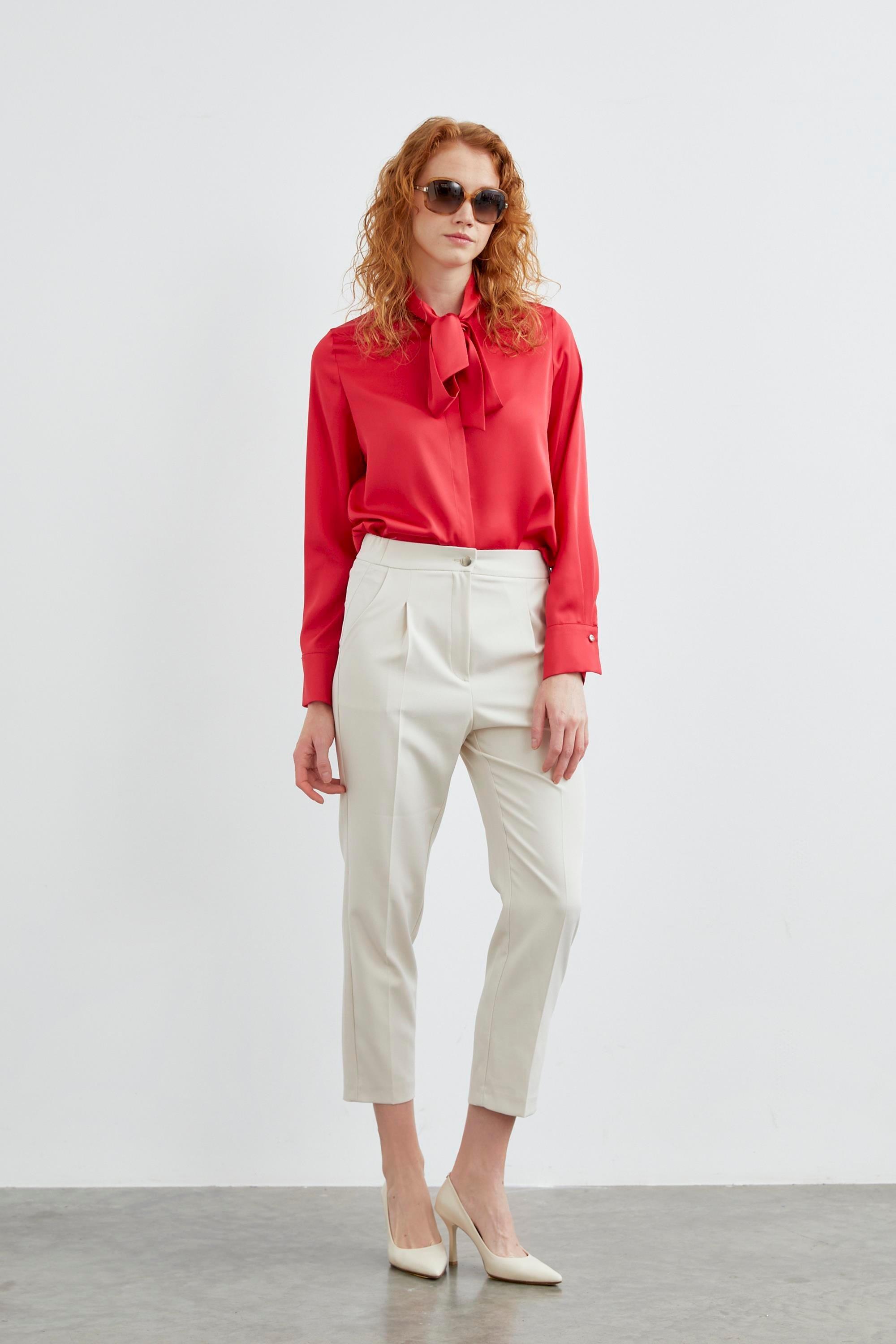 Yüksek Bel Bej Kumaş Pantolon 0200