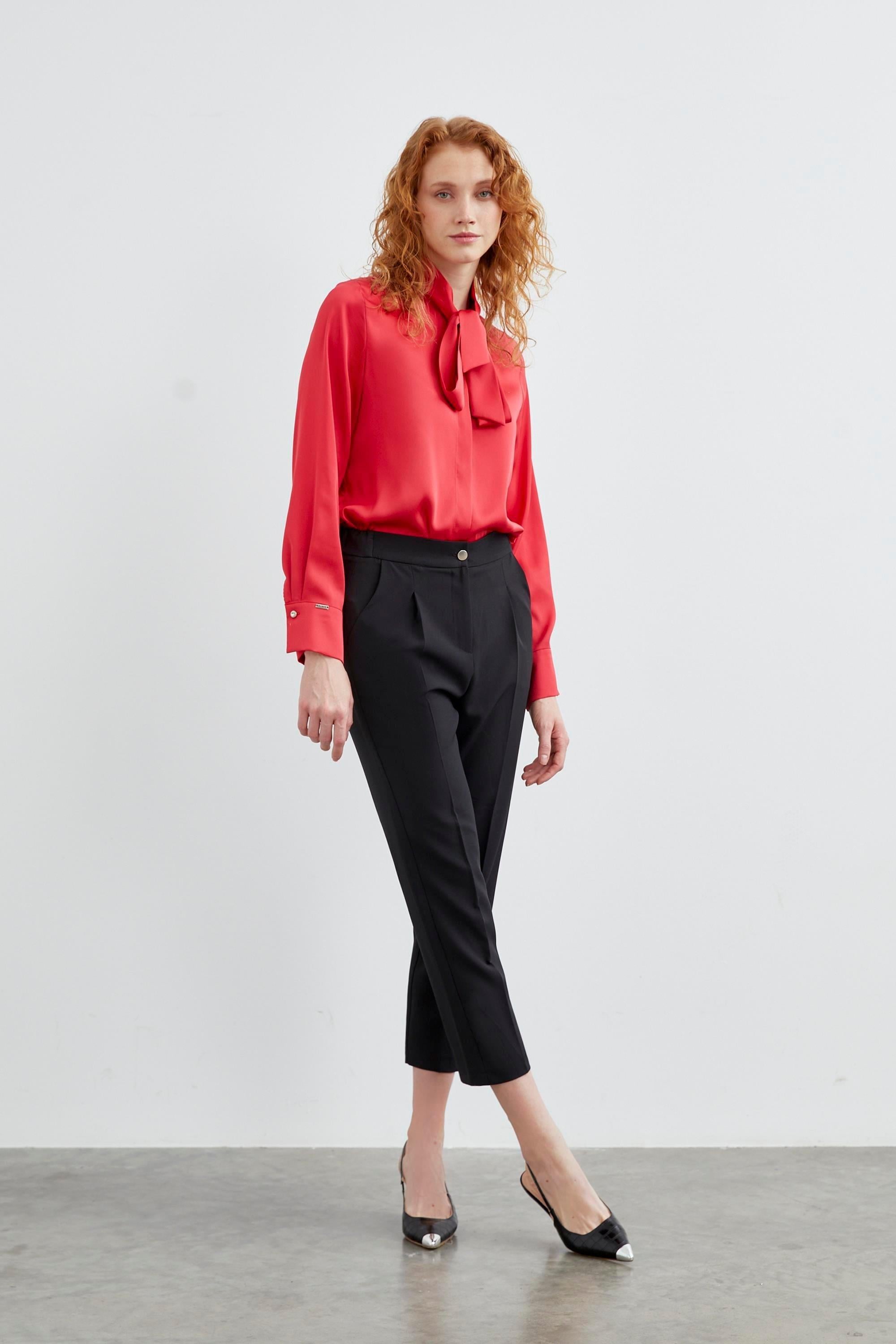 Yüksek Bel Siyah Kumaş Pantolon P-0200