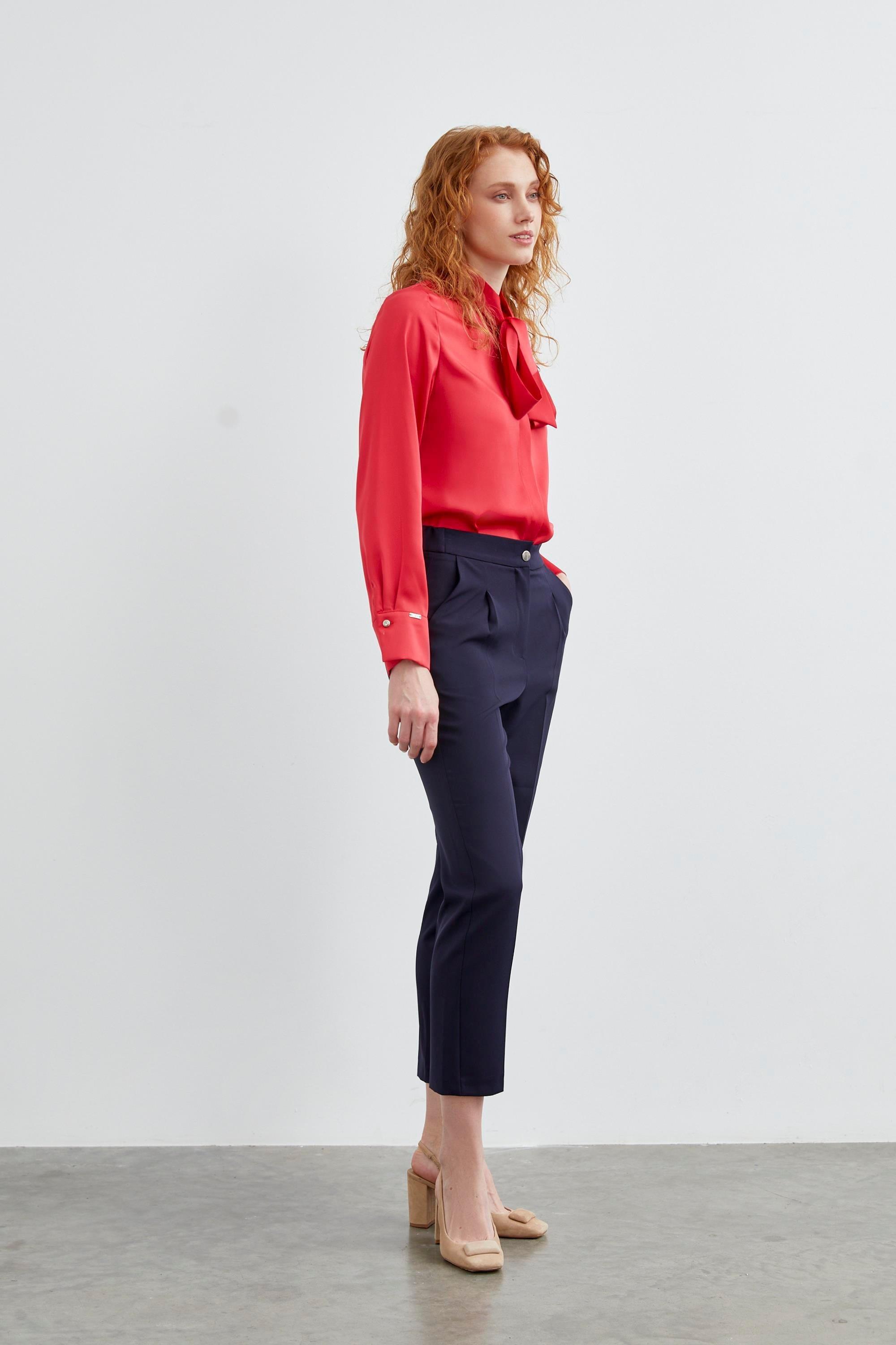 Yüksek Bel Lacivert Kumaş Pantolon P-0200