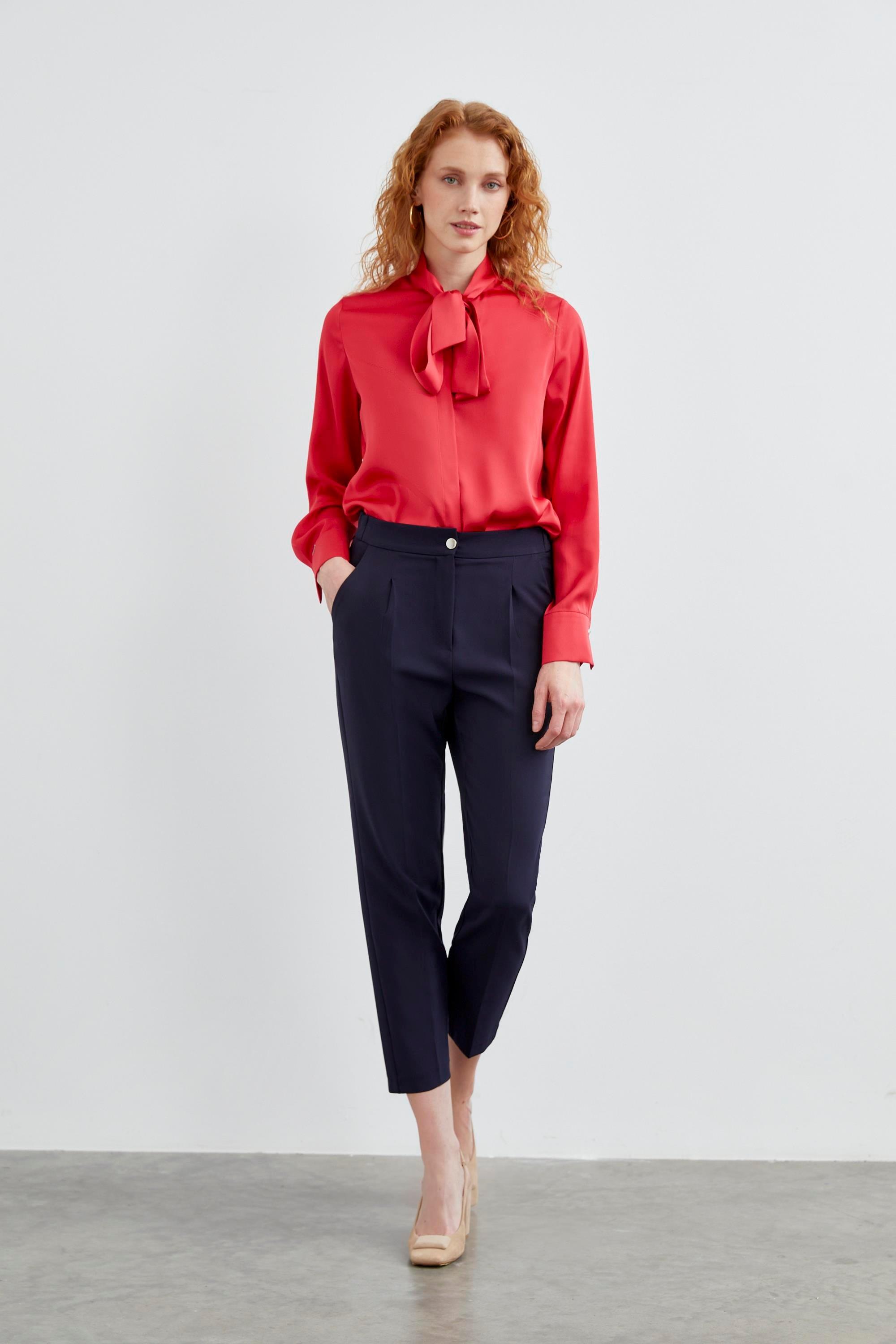 Yüksek Bel Lacivert Kumaş Pantolon P-0200