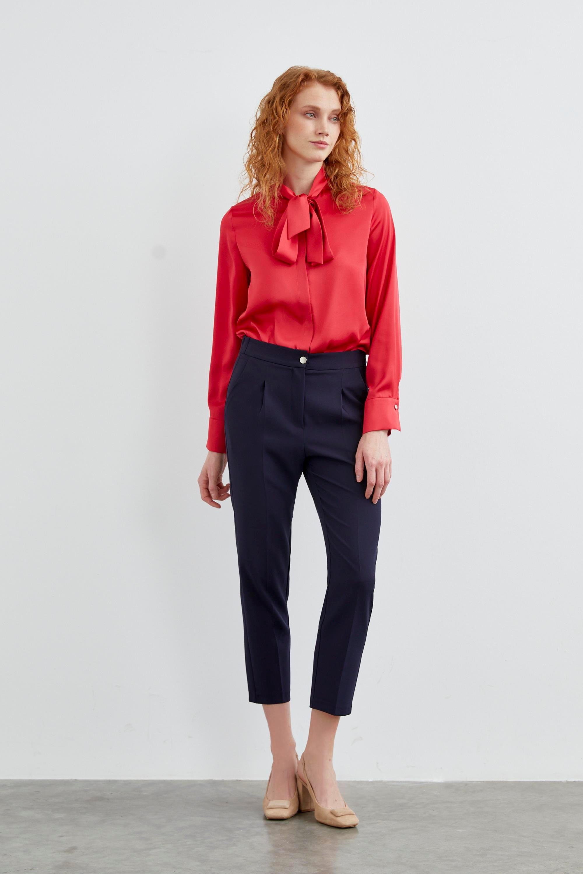 Yüksek Bel Lacivert Kumaş Pantolon P-0200