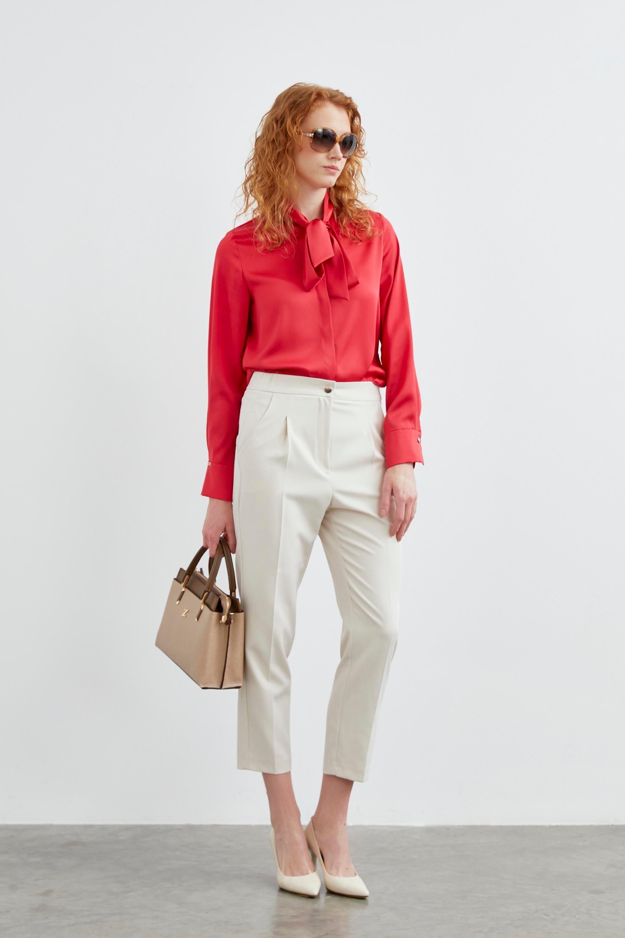 Yüksek Bel Bej Kumaş Pantolon 0200