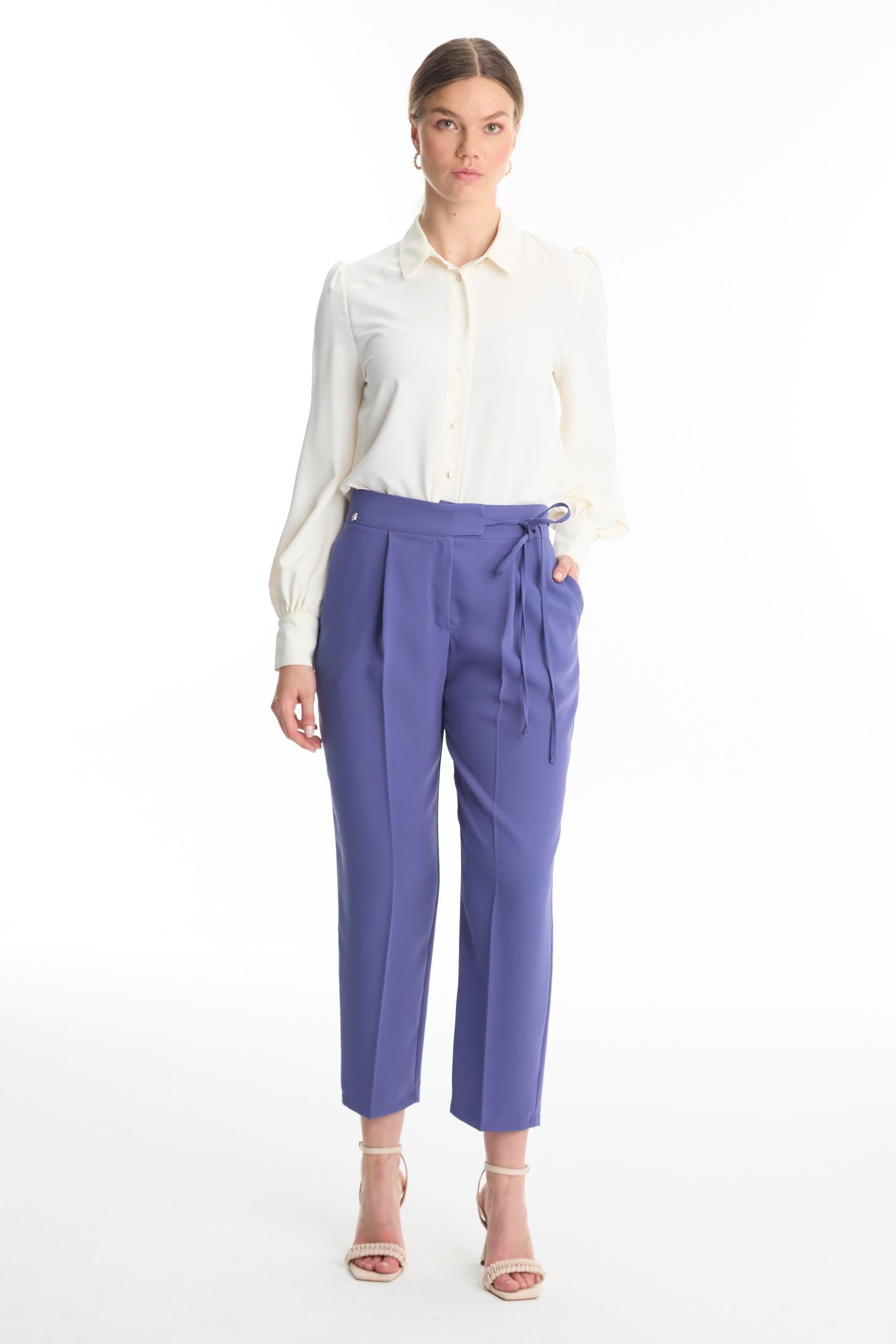 Pileli Kuşak Detaylı Menekşe Pantolon P-0229
