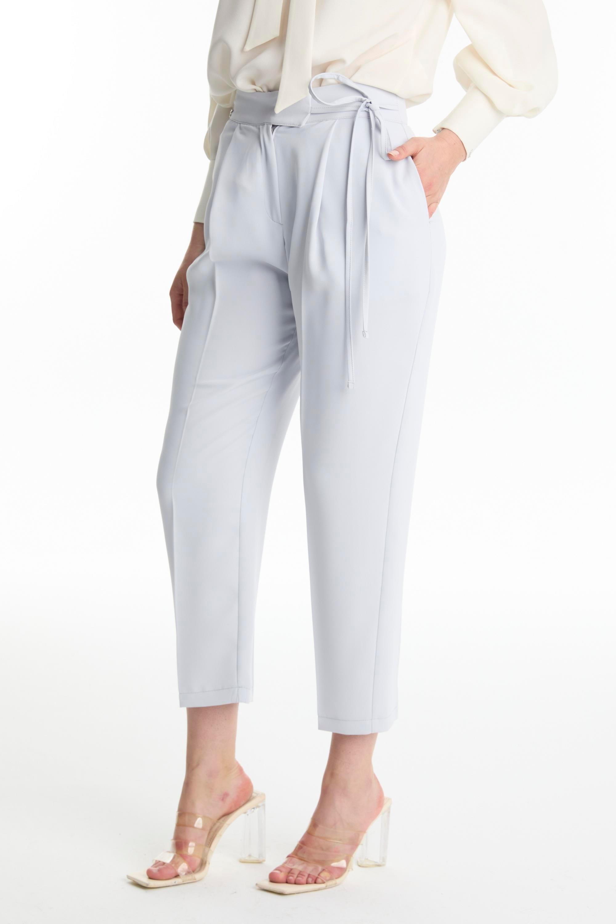 Pileli Kuşak Detaylı Gri Pantolon P-0229