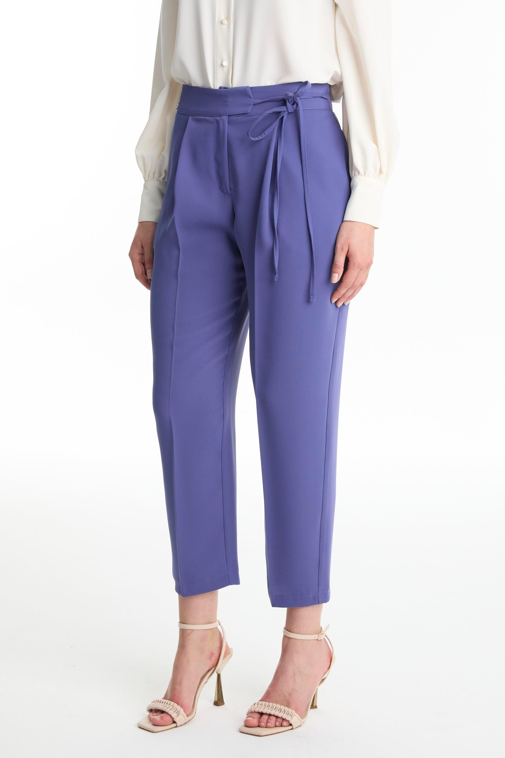 Pileli Kuşak Detaylı Menekşe Pantolon P-0229