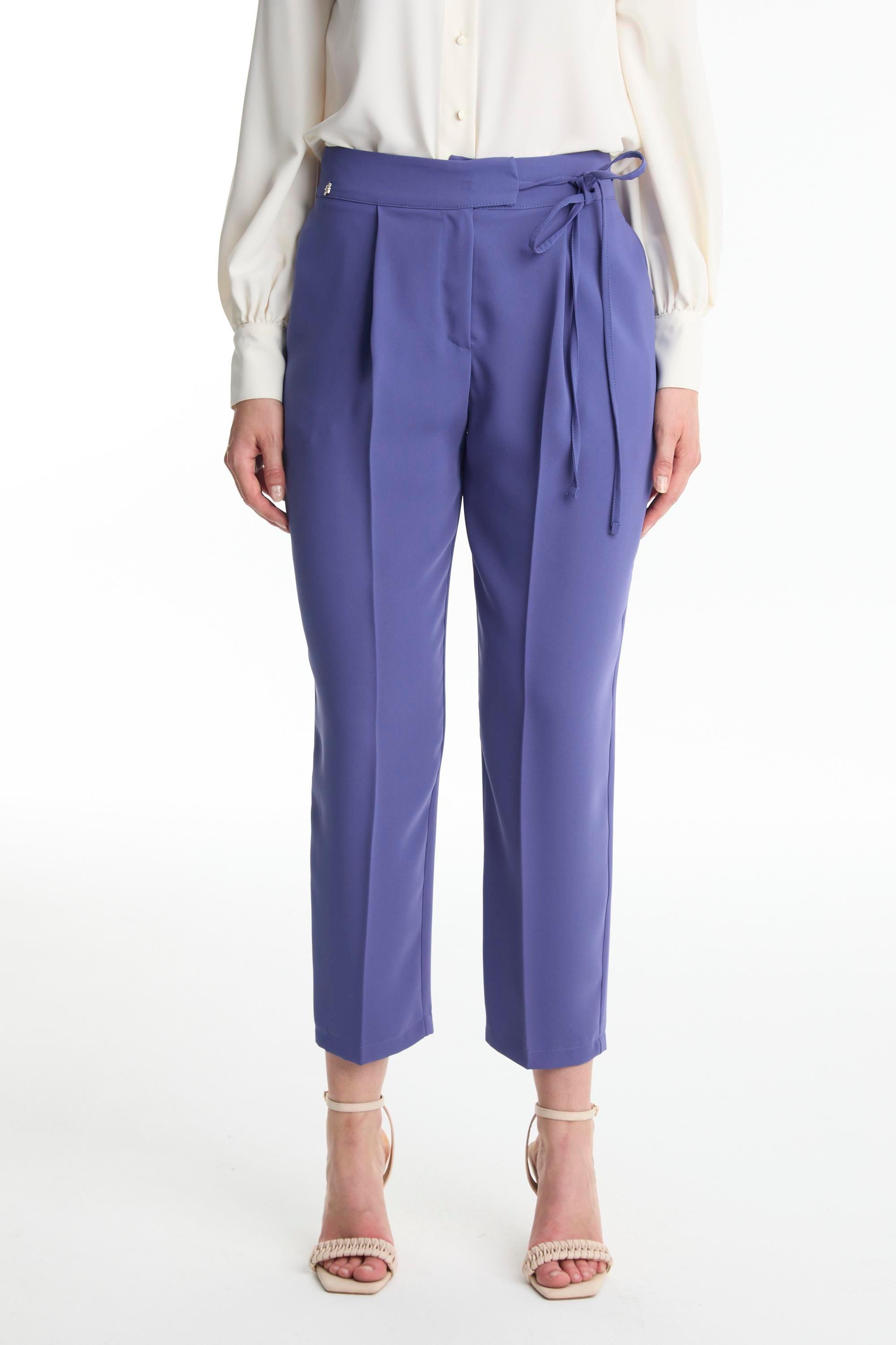 Pileli Kuşak Detaylı Menekşe Pantolon P-0229