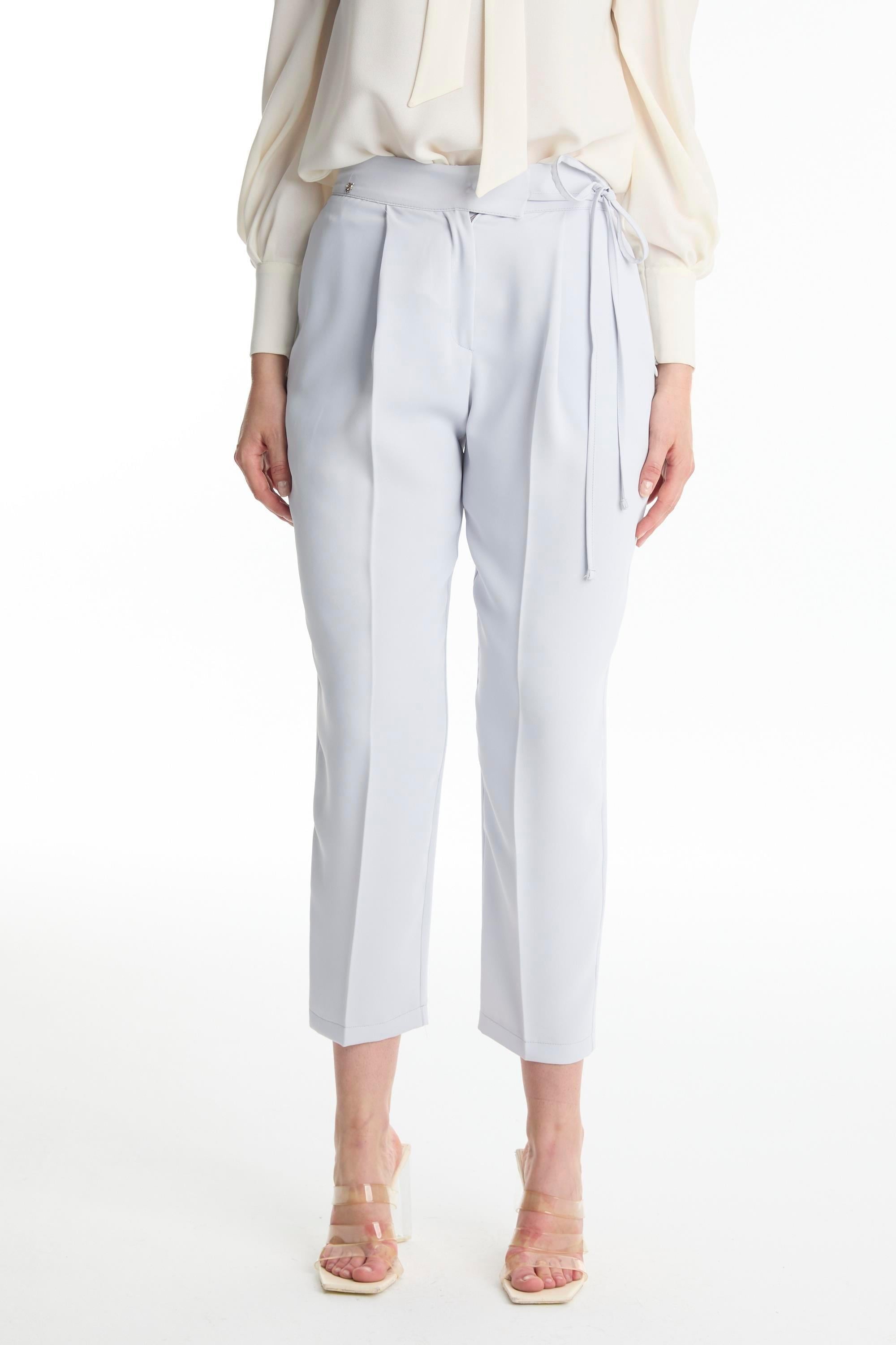 Pileli Kuşak Detaylı Gri Pantolon P-0229