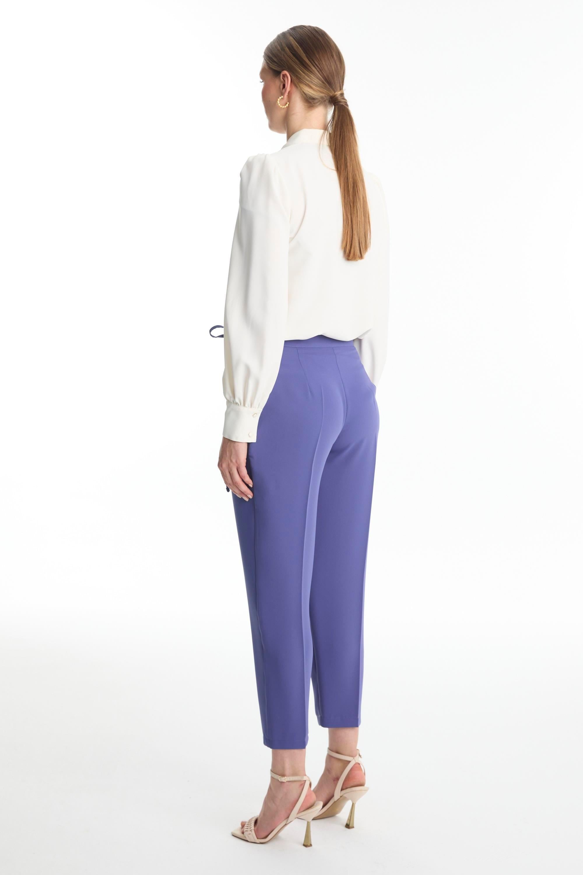 Pileli Kuşak Detaylı Menekşe Pantolon P-0229