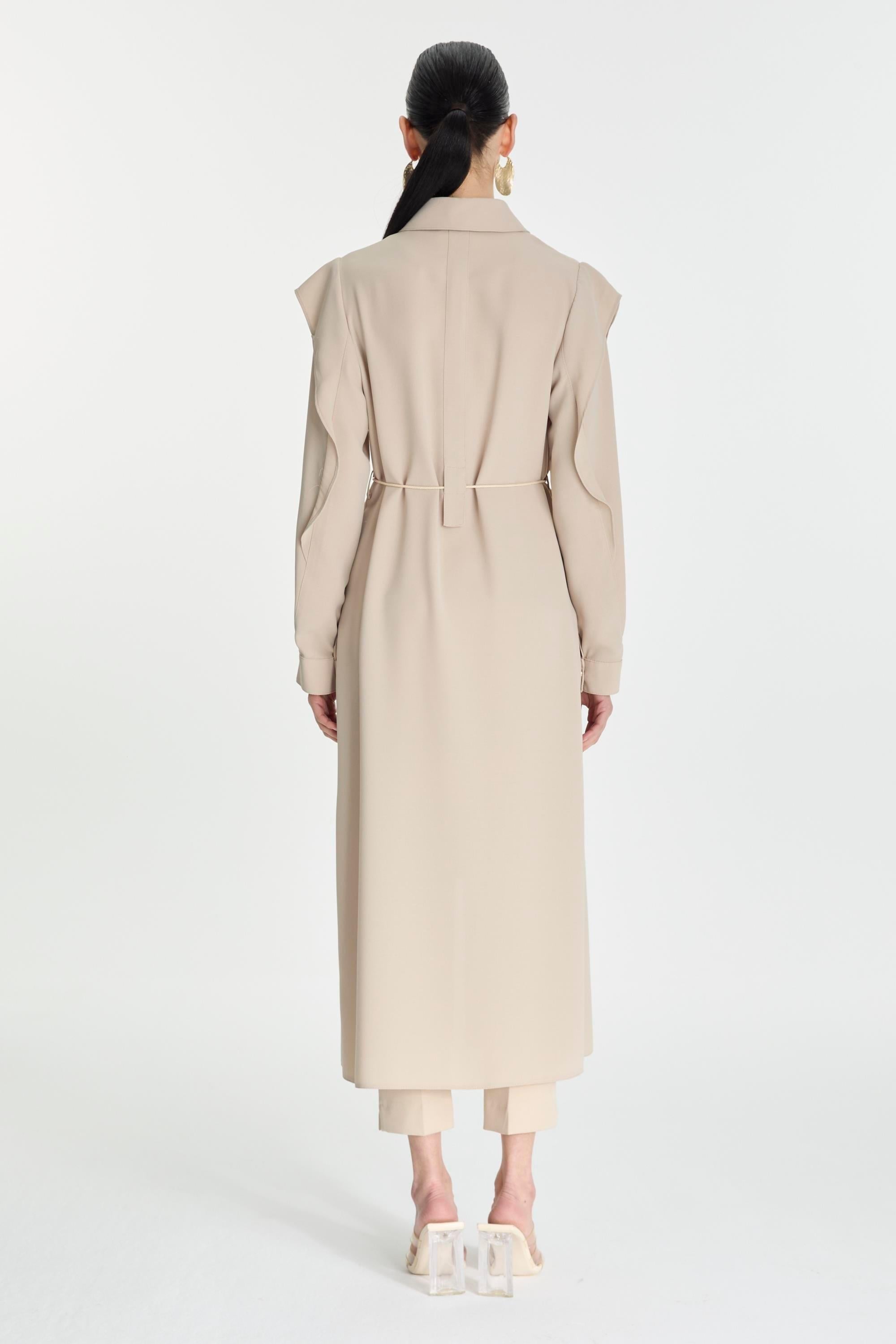 Gömlek Yaka Fermuarlı Bağcık Detaylı Bej Giy Çık 0274