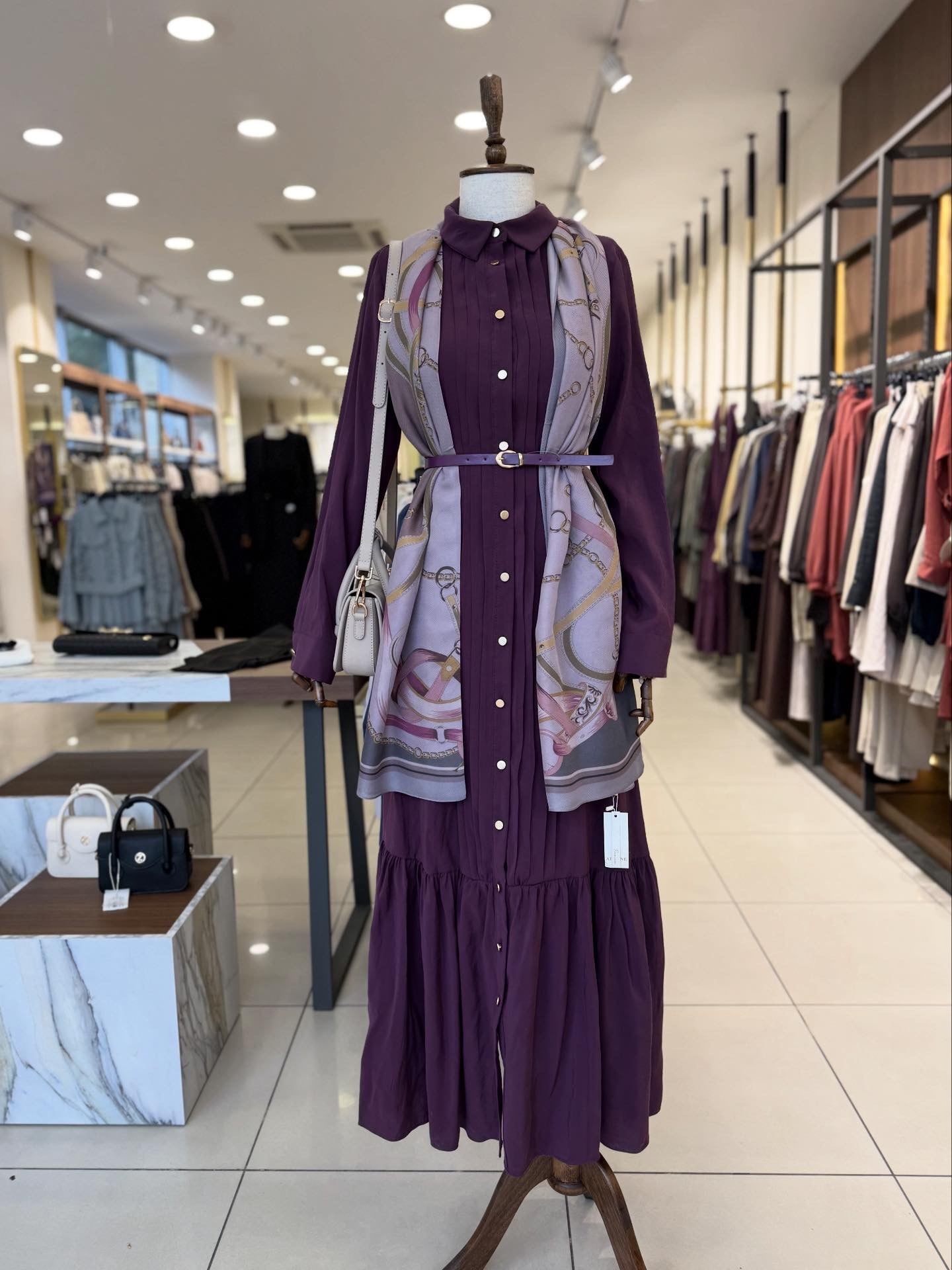 Pile Detaylı Mor Elbise 12688