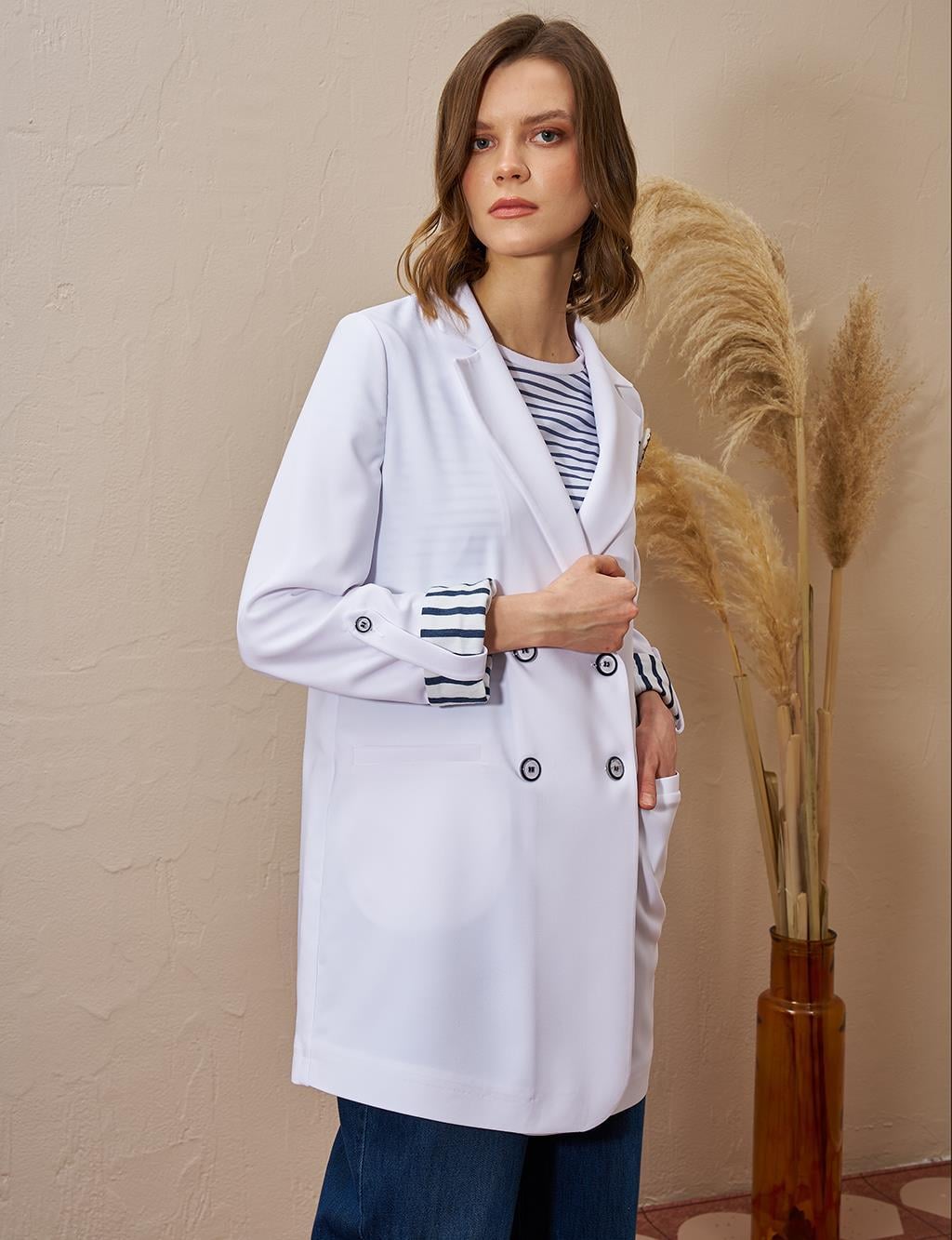 BROŞLU BLAZER CEKET OPTİK BEYAZ  13026